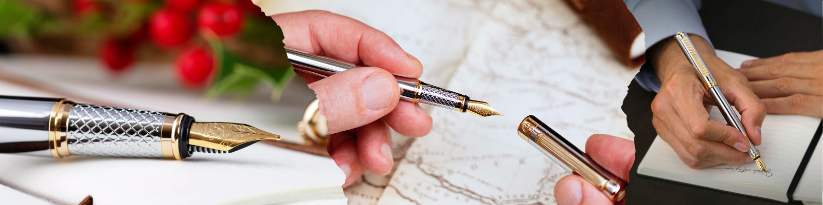 luxury fountain pen with lustrous silver body and gold-plated nib