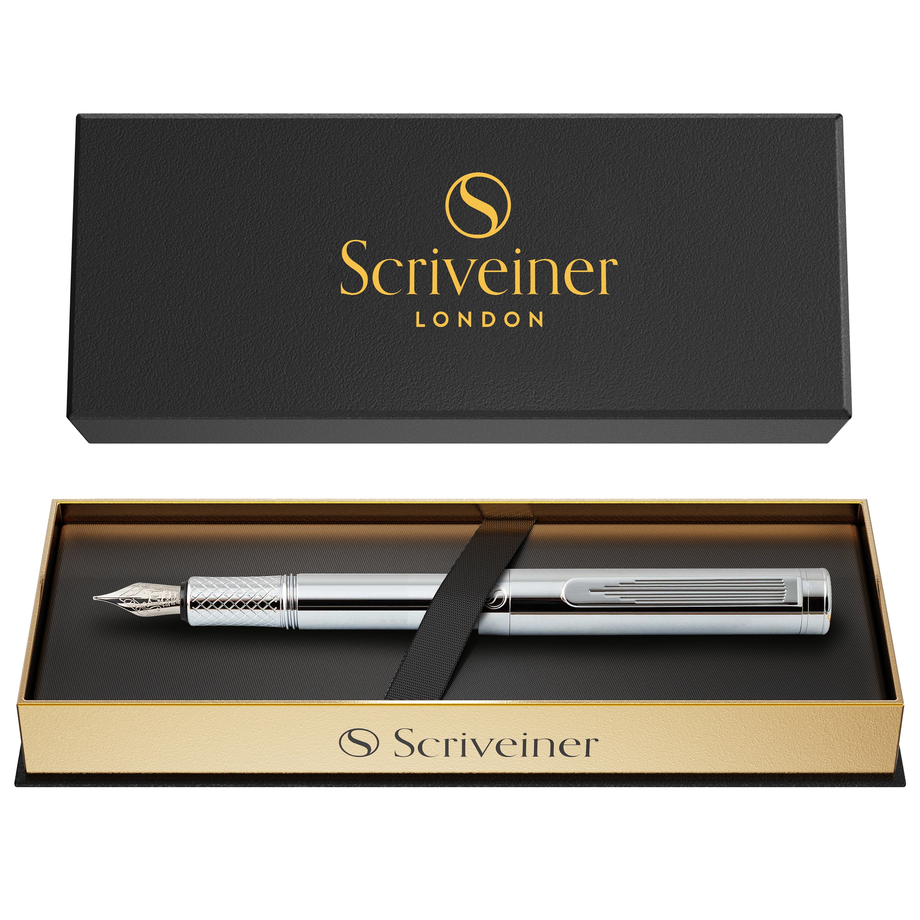 Scriveiner EDC Silver Chrome Fountain Pen - Fine Nib - Custom