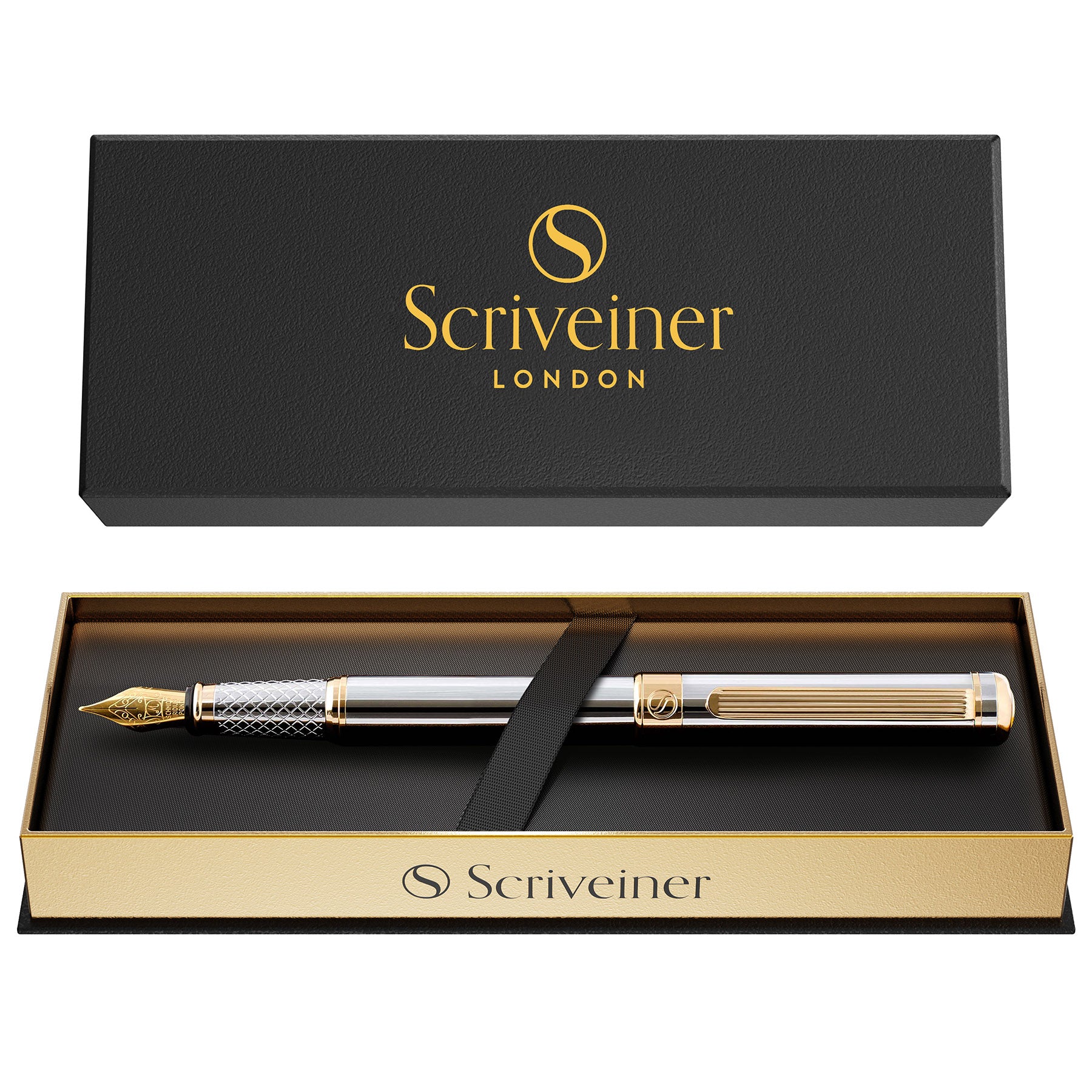 Scriveiner Classic Silver Chrome Fountain Pen - Fine Nib