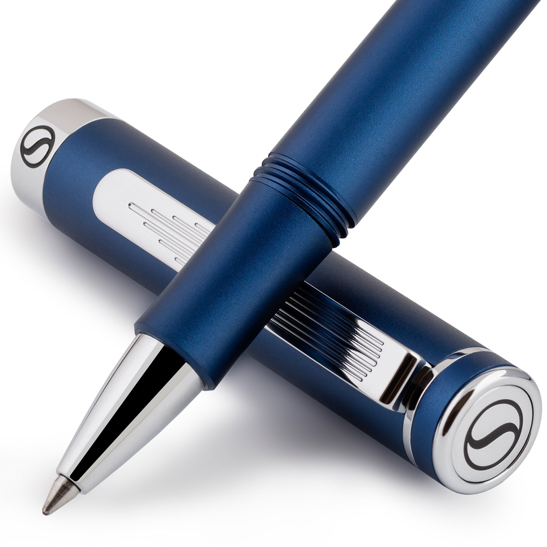 Scriveiner EDC Blue Rollerball Luxury Pen, Stunning Pocket Pen with Chrome Finish