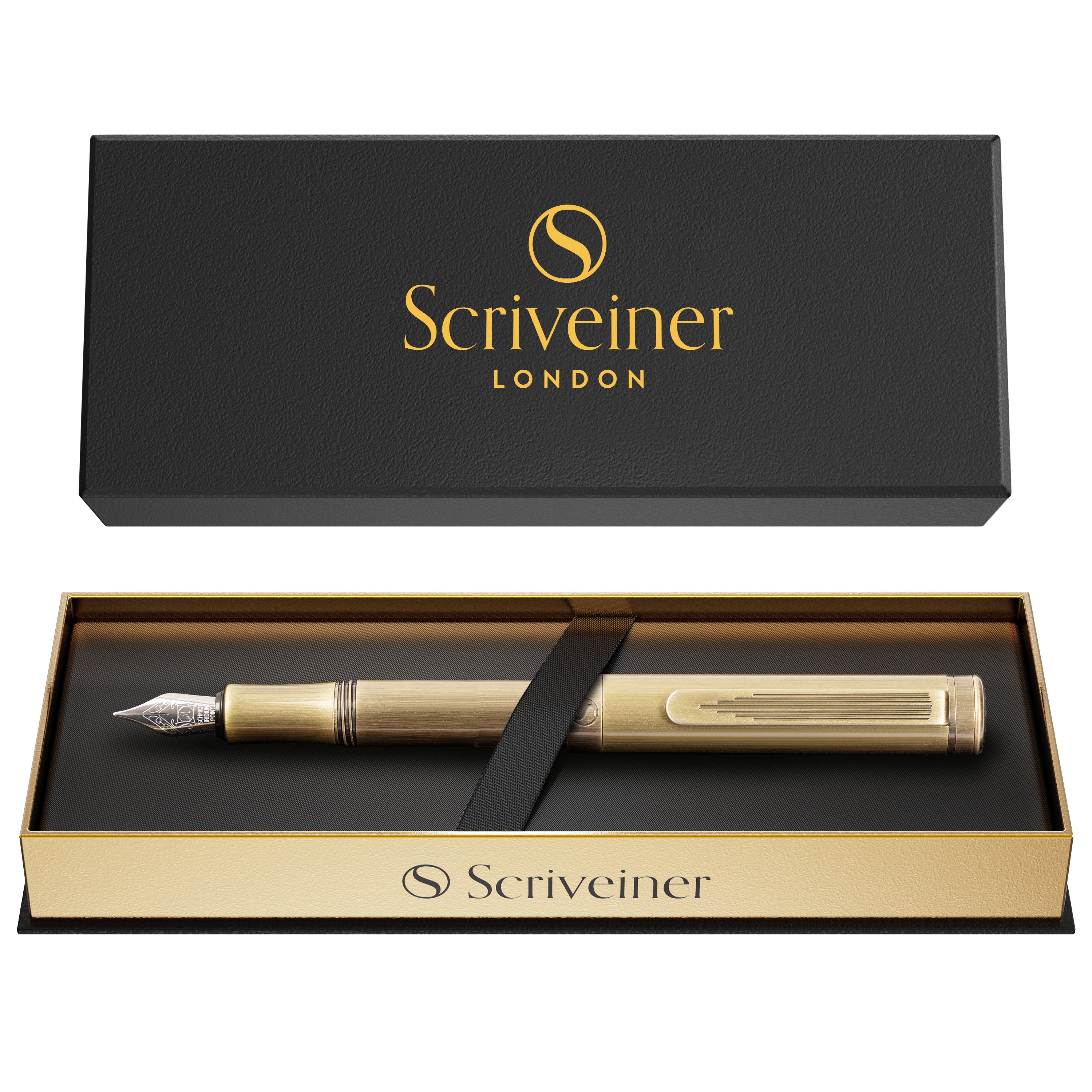 Scriveiner Luxury EDC Fountain Pen (Fine), Stunning Heavy Bronze Pocket Pen, Hand Brushed Finish