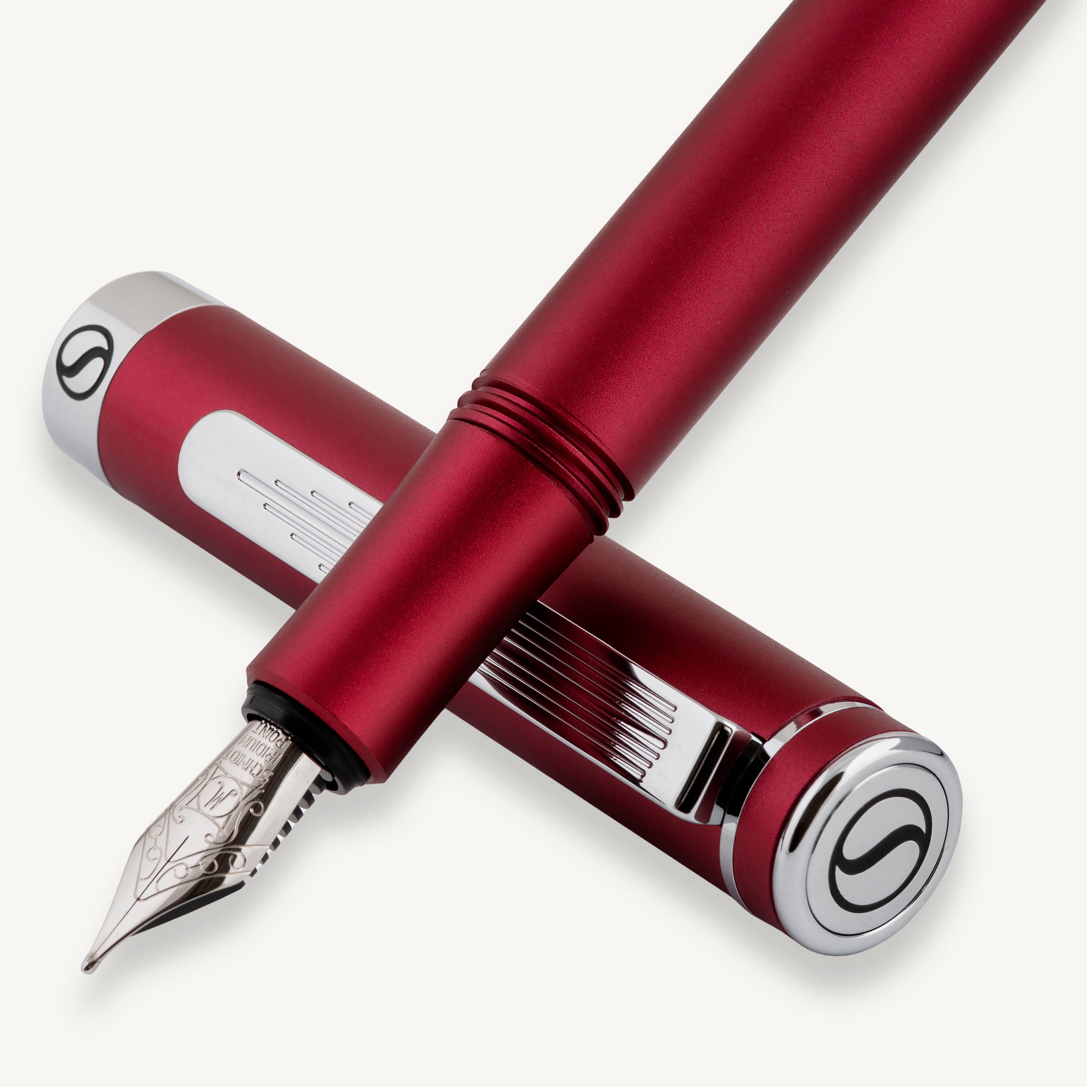Scriveiner Luxury EDC Fountain Pen (Medium), Stunning Matt Red Pocket Pen, Chrome Finish