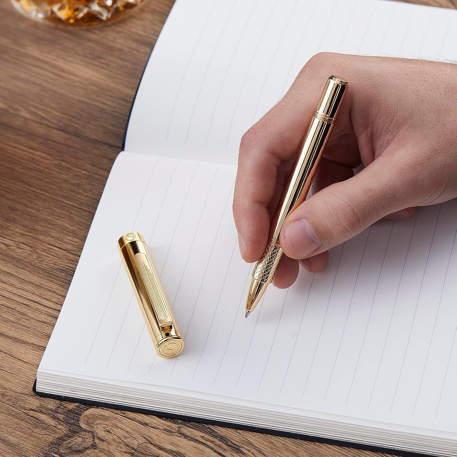 Scriveiner EDC Gold Rollerball Pen, Award Winning Luxury Pocket Pen with 22K Gold Plated Finish