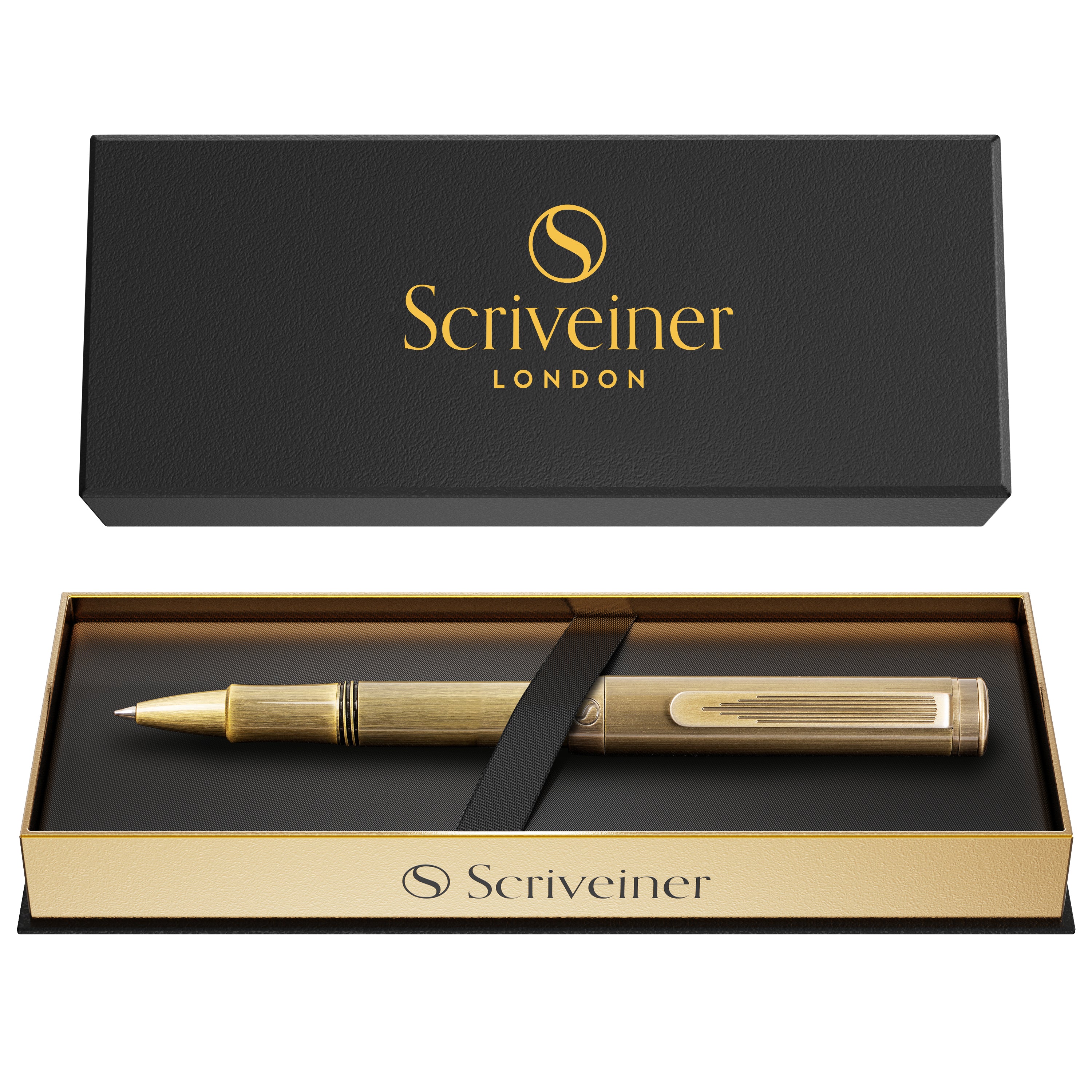 Scriveiner EDC Brass Luxury Rollerball Pen, Stunning Heavy Pocket Pen, Hand Brushed Bronze Finish