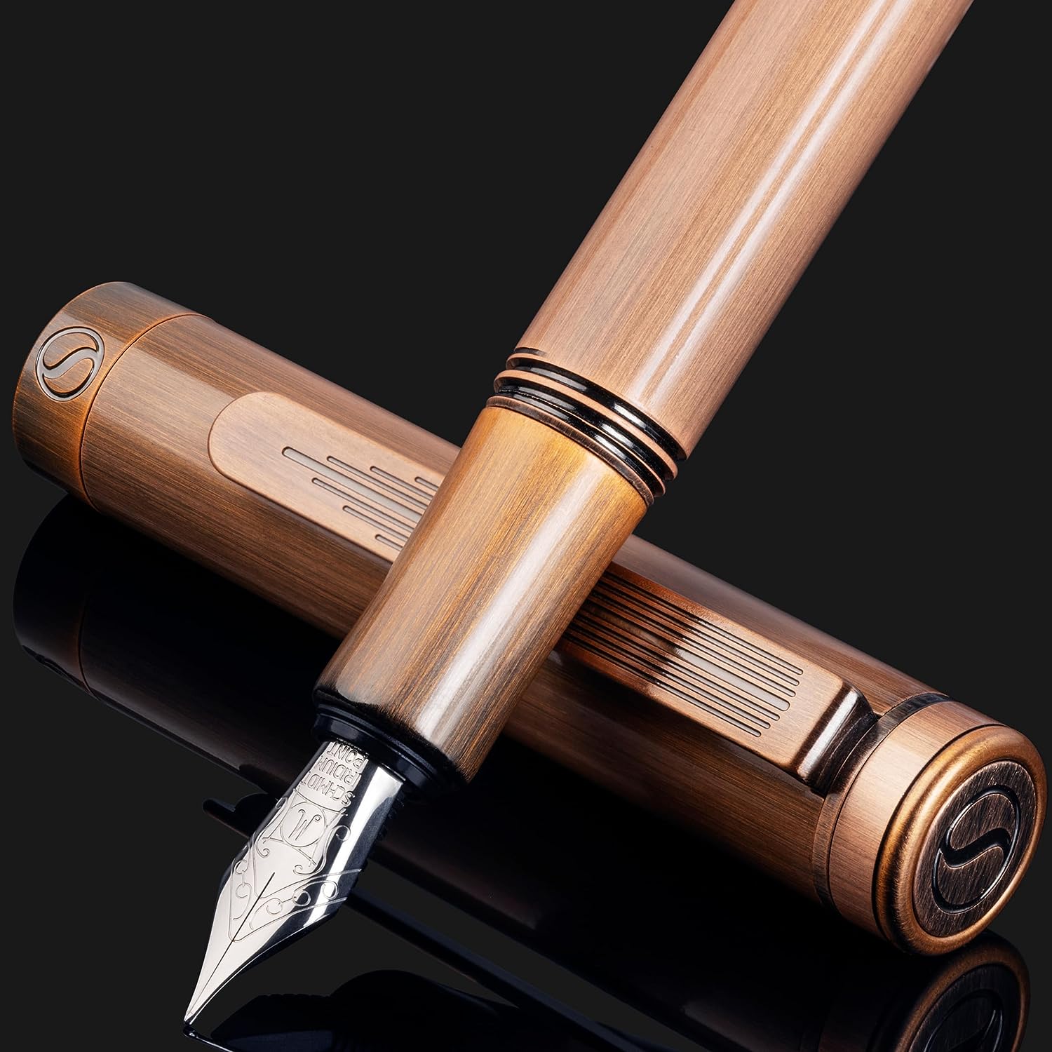 Scriveiner Luxury EDC Fountain Pen (Medium), Stunning Heavy Brass Pocket Pen, Hand Brushed Copper Finish