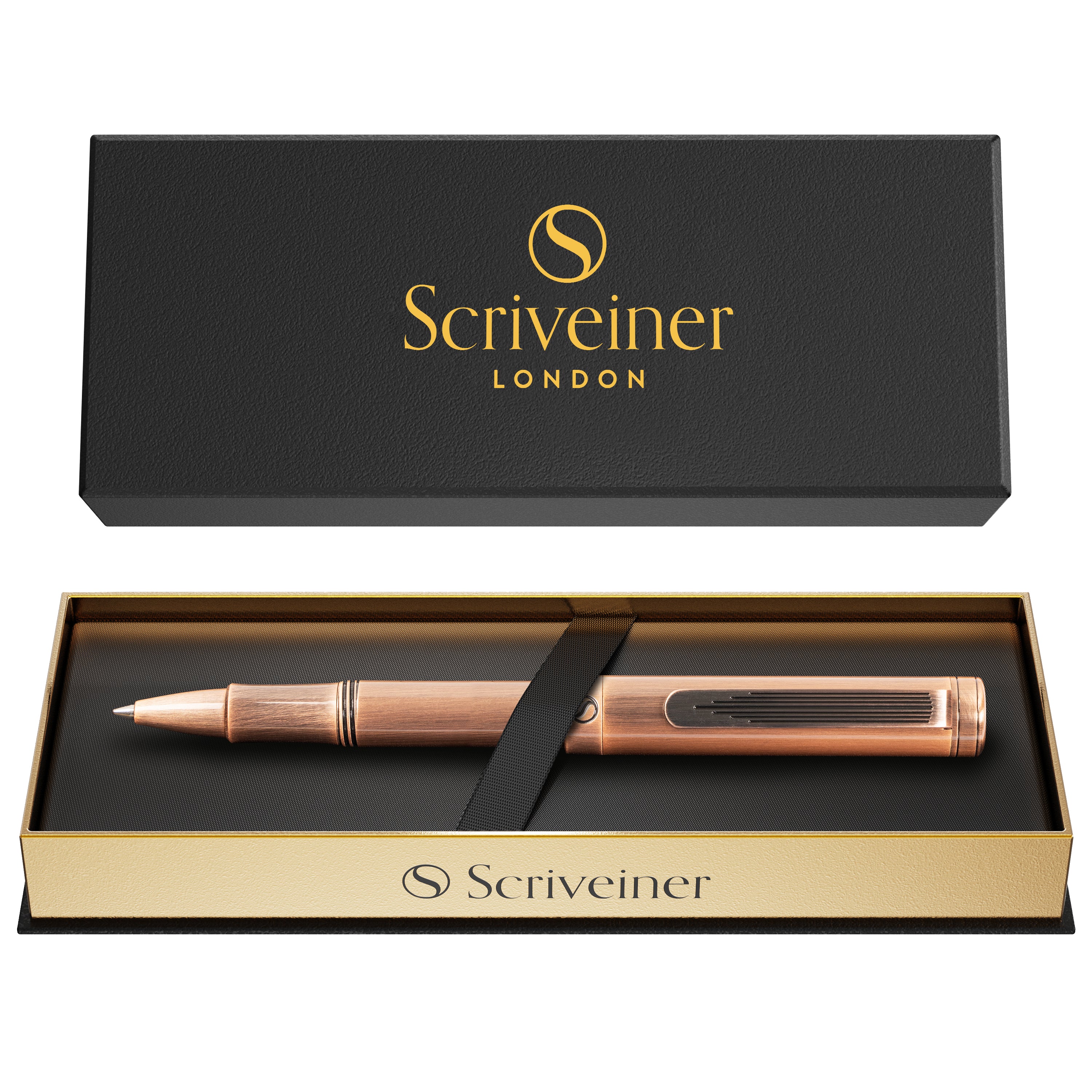 Scriveiner EDC Luxury Rollerball Pen, Stunning Heavy Pocket Pen, Hand Brushed Copper Finish