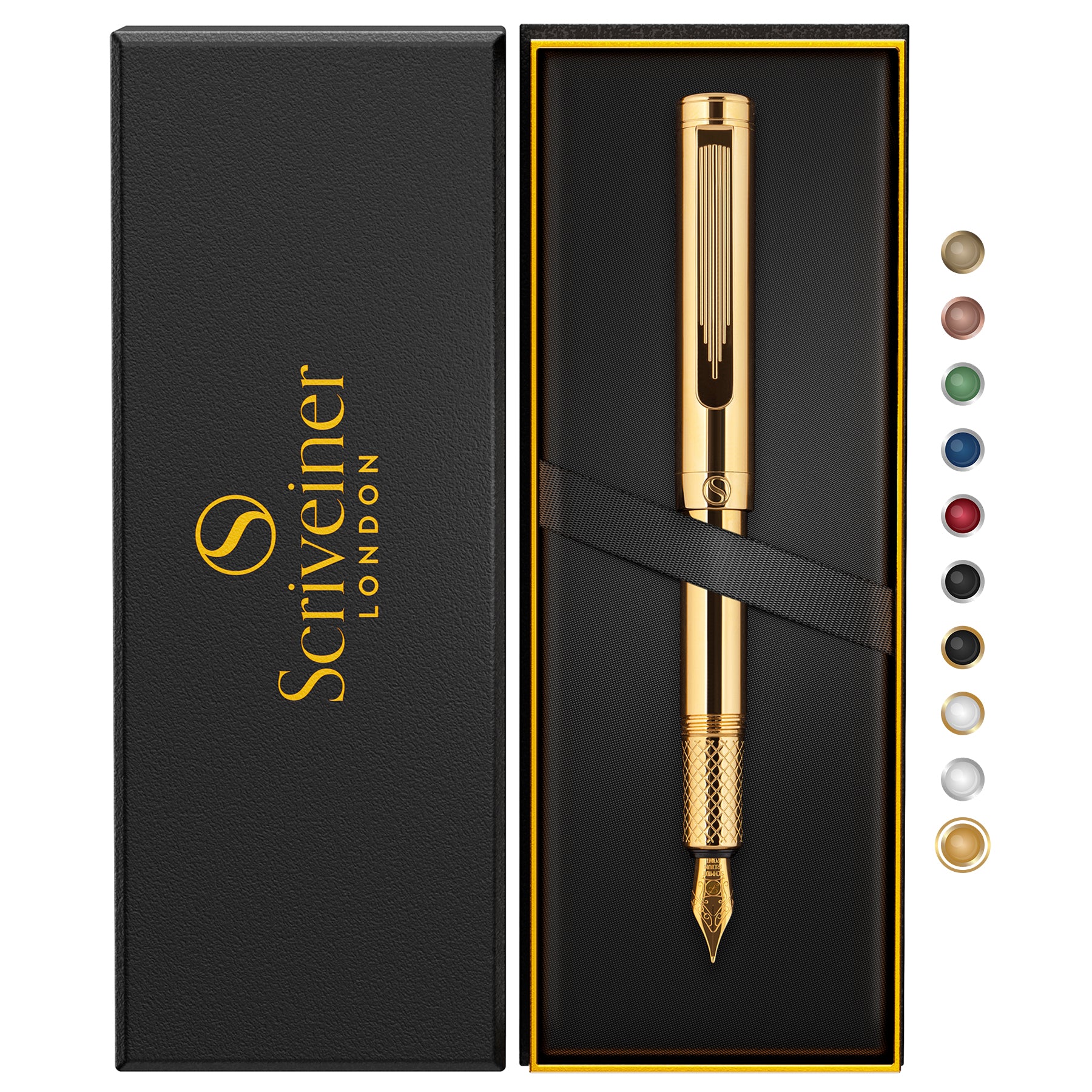 Scriveiner Gold Luxury Fountain Pen (Fine) - Award Winning - Heavy Pocket Pen, 22K Gold