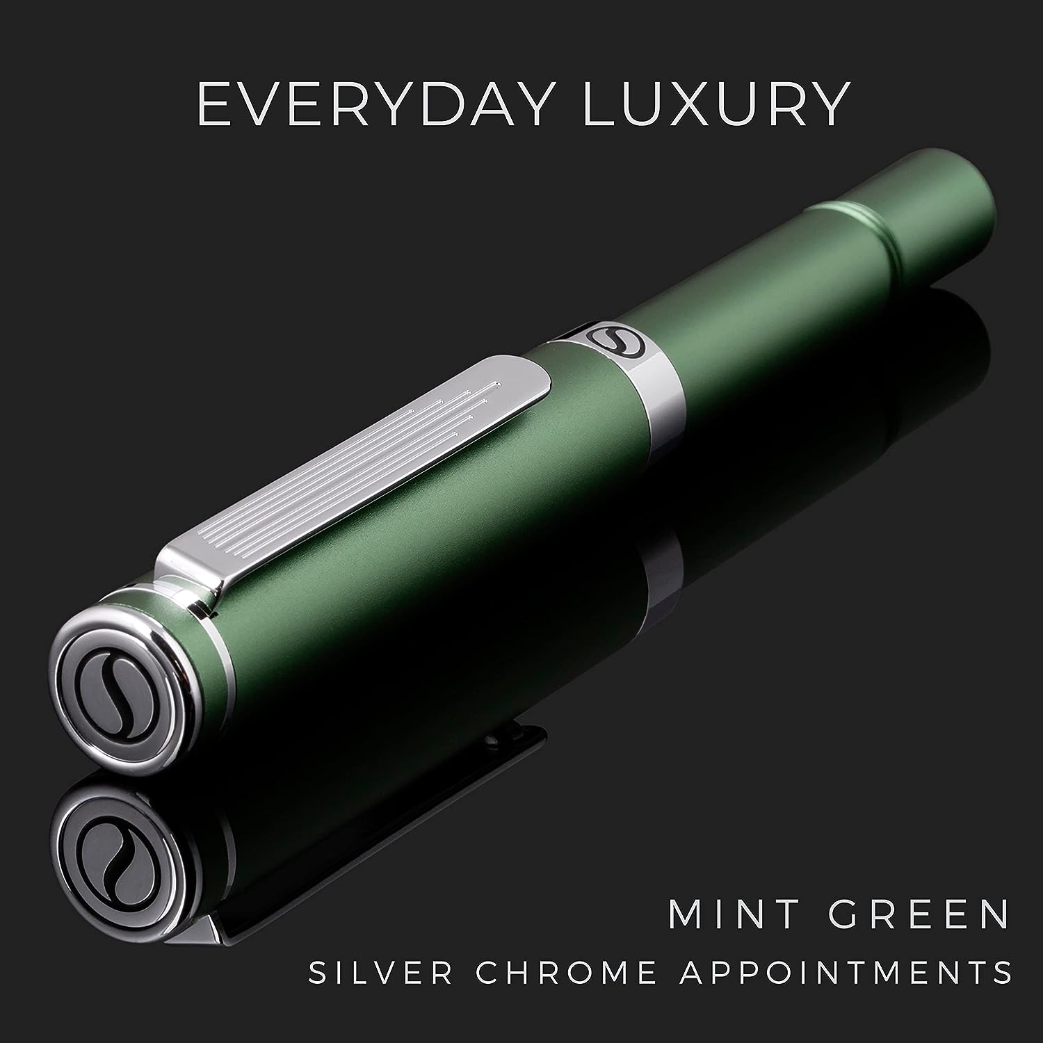 Scriveiner Luxury EDC Fountain Pen (Fine), Stunning Matt Green Pocket Pen, Chrome Finish