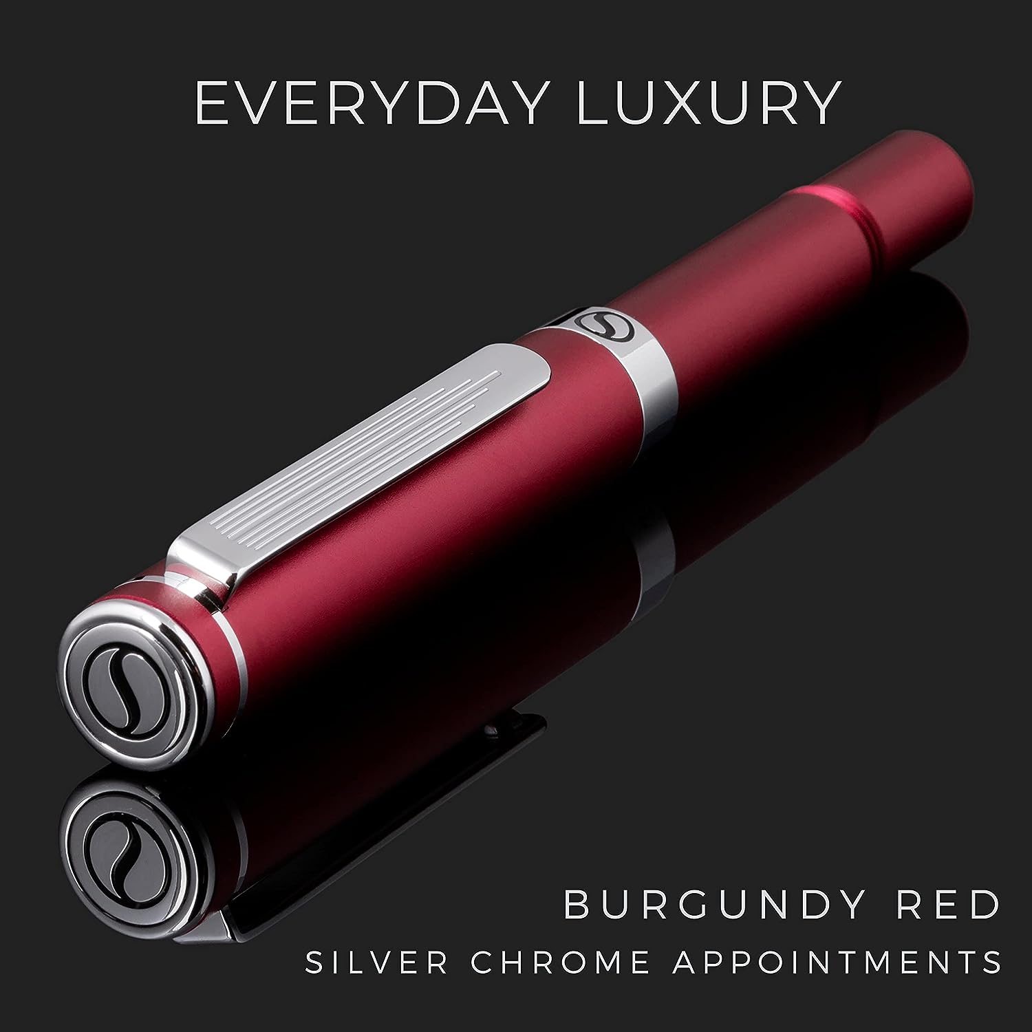 Scriveiner Luxury EDC Fountain Pen (Fine), Stunning Matt Red Pocket Pen, Chrome Finish