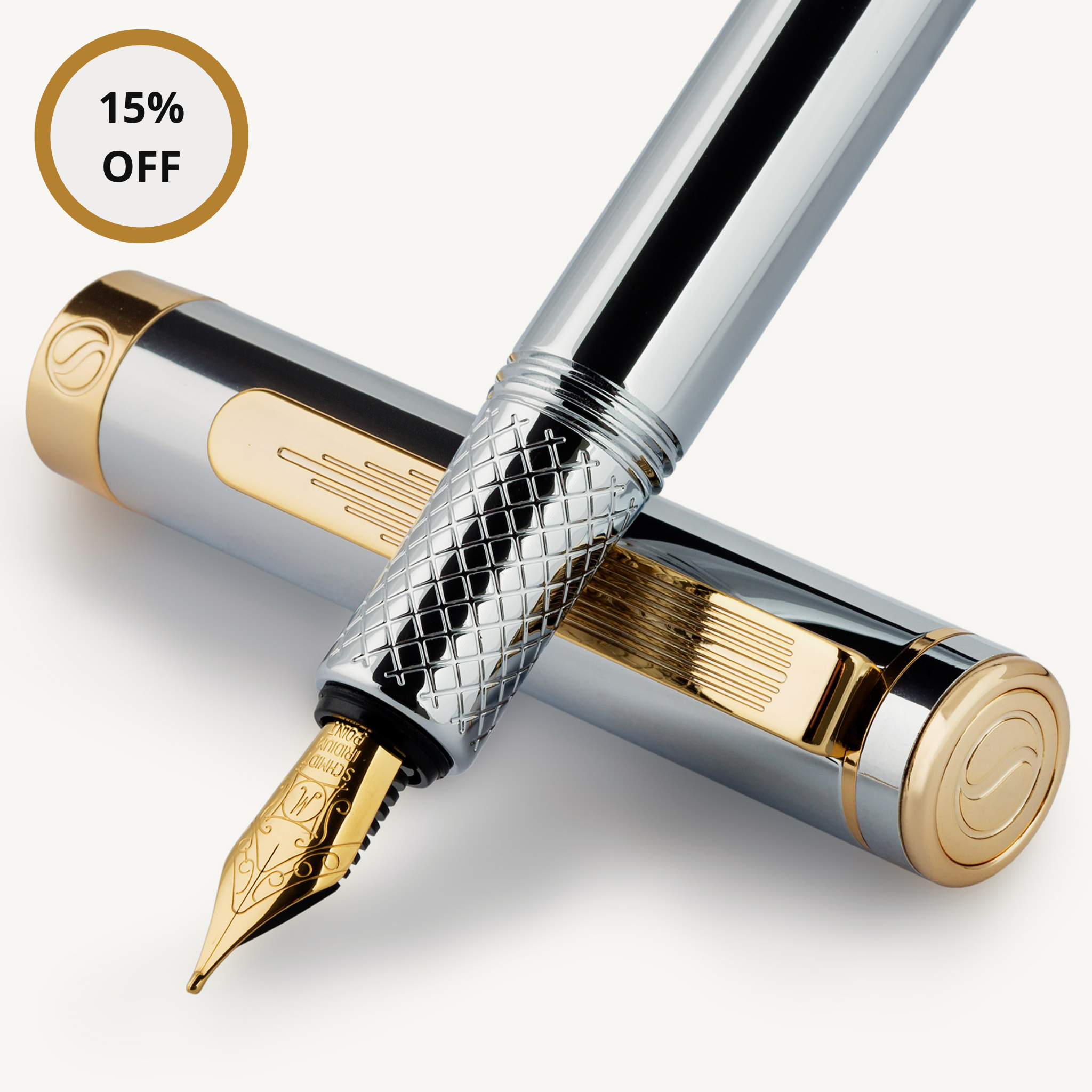 EDC Silver Gold Fountain Pen - Medium Nib