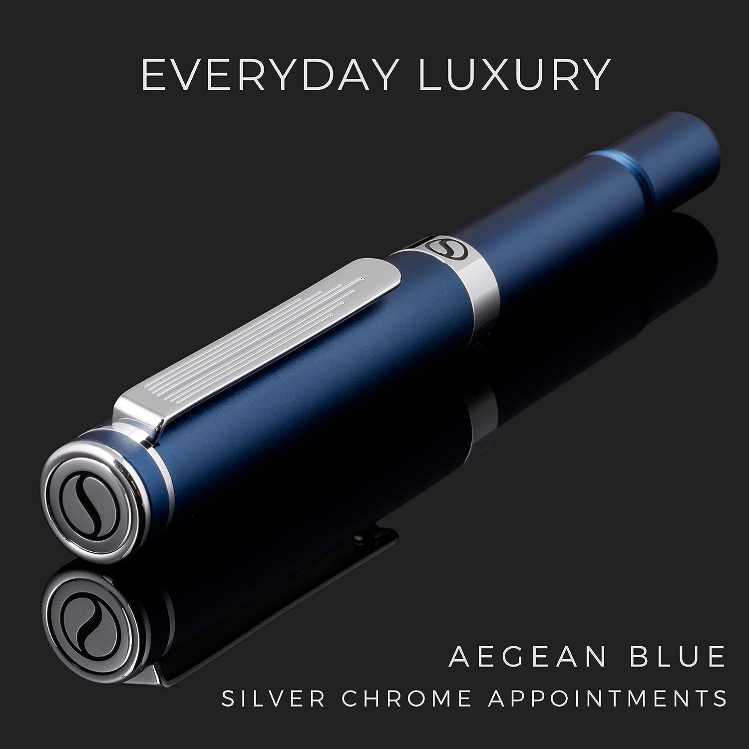 Scriveiner EDC Blue Rollerball Luxury Pen, Stunning Pocket Pen with Chrome Finish