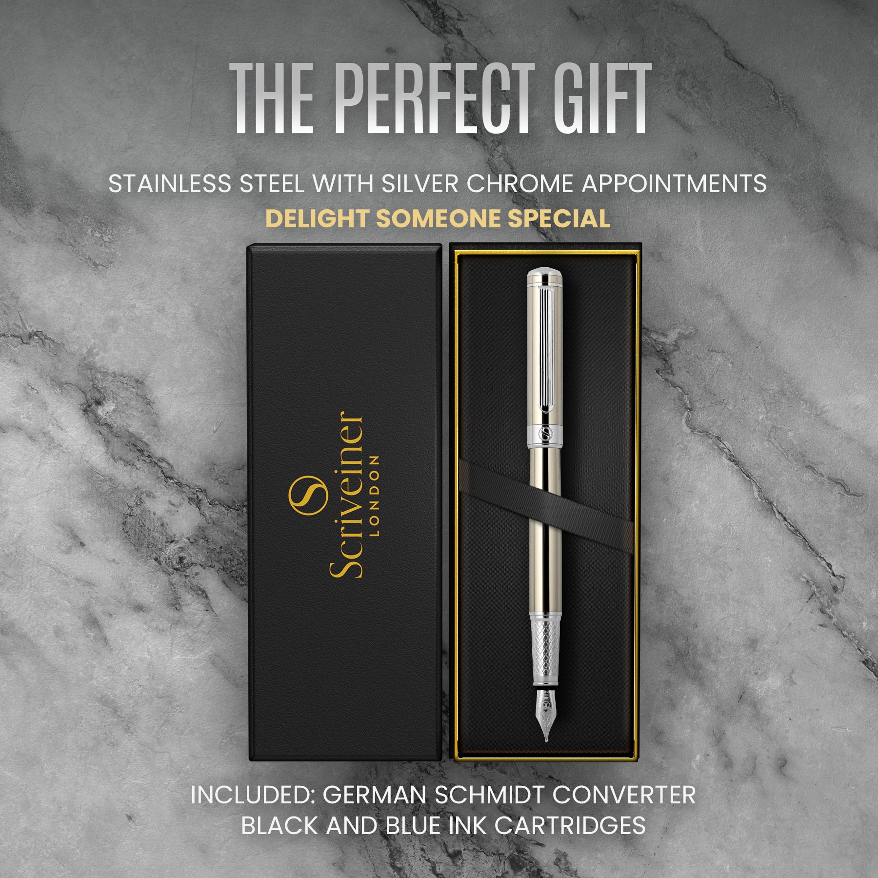 Scriveiner Classic Stainless Steel fountain Pen - Medium Nib