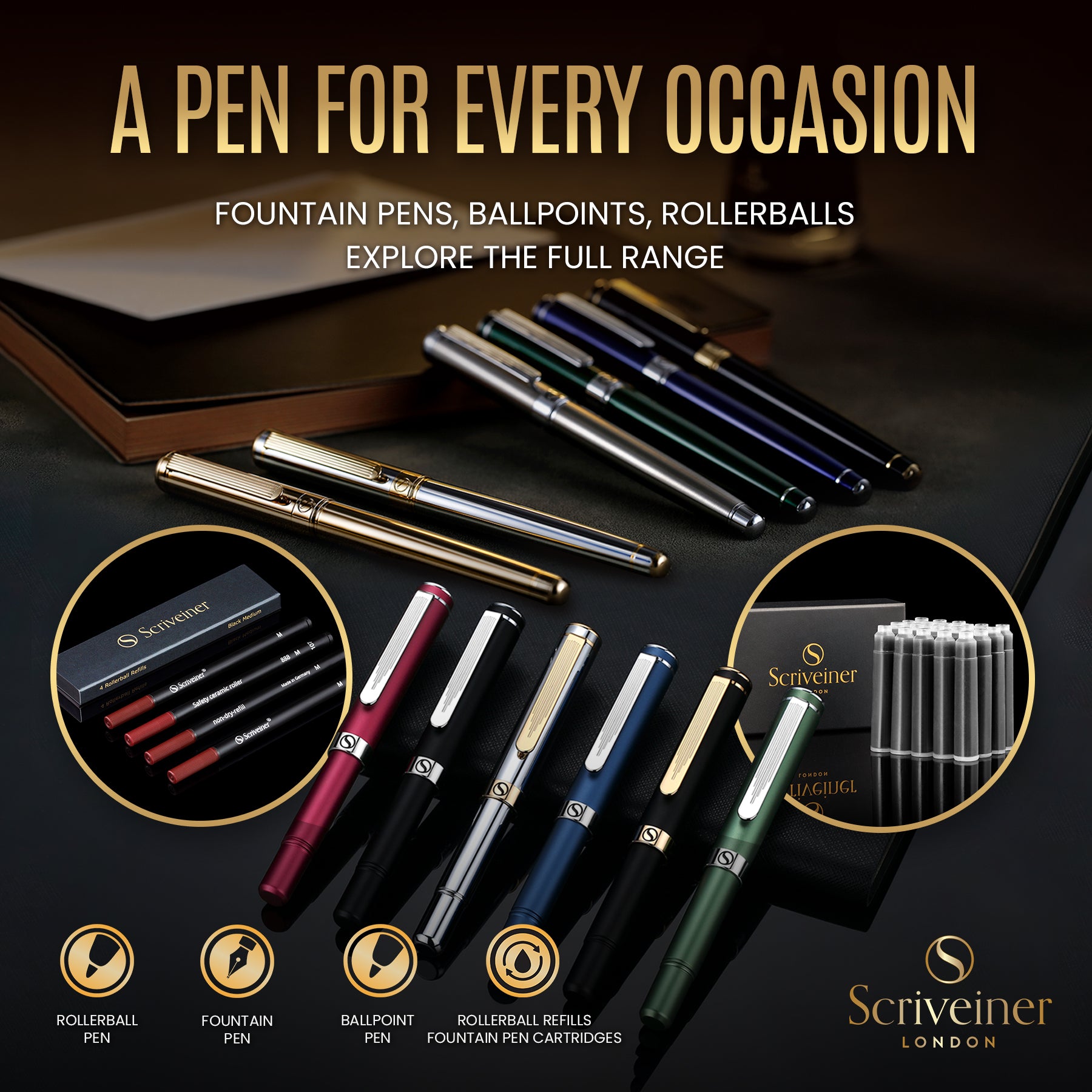 Scriveiner Classic Black Lacquer fountain Pen - Broad Nib