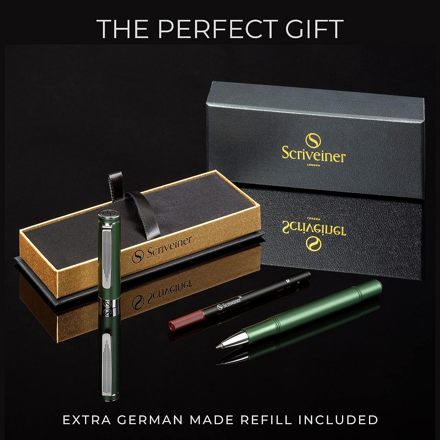 Scriveiner EDC Green Rollerball Luxury Pen, Stunning Pocket Pen with Chrome Finish