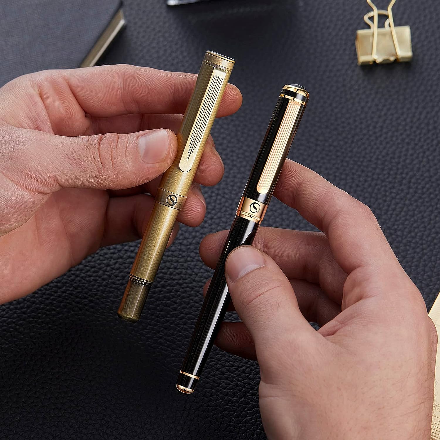 Scriveiner Luxury EDC Fountain Pen (Fine), Stunning Heavy Bronze Pocket Pen, Hand Brushed Finish