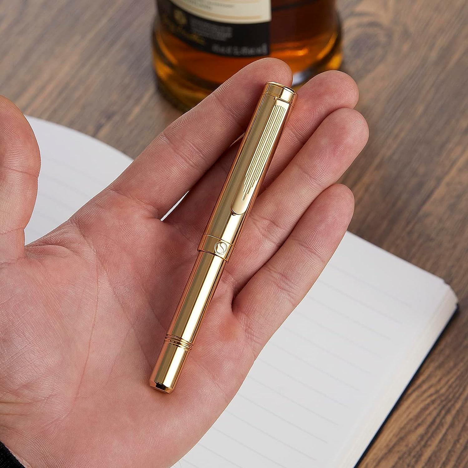 Scriveiner EDC Gold Rollerball Pen, Award Winning Luxury Pocket Pen with 22K Gold Plated Finish