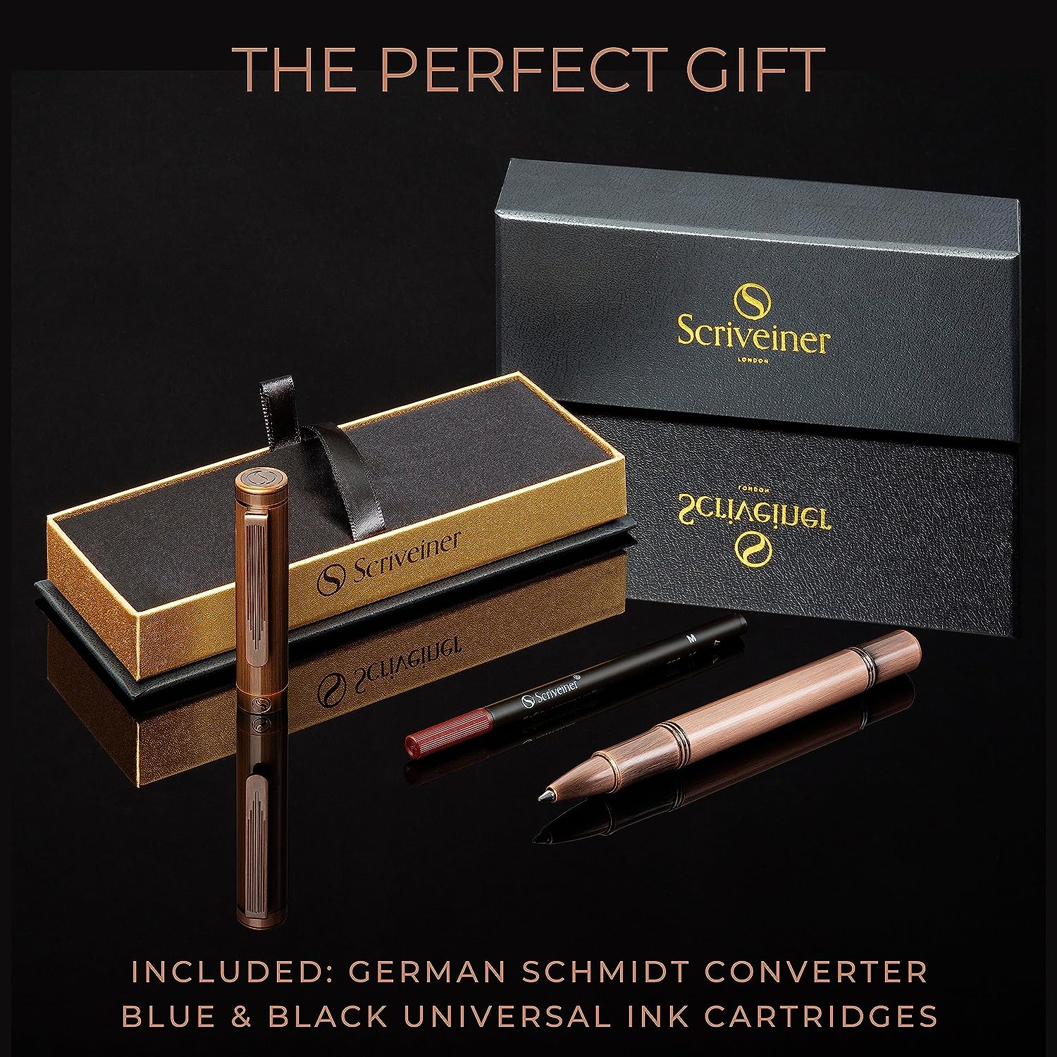 Scriveiner EDC Luxury Rollerball Pen, Stunning Heavy Pocket Pen, Hand Brushed Copper Finish