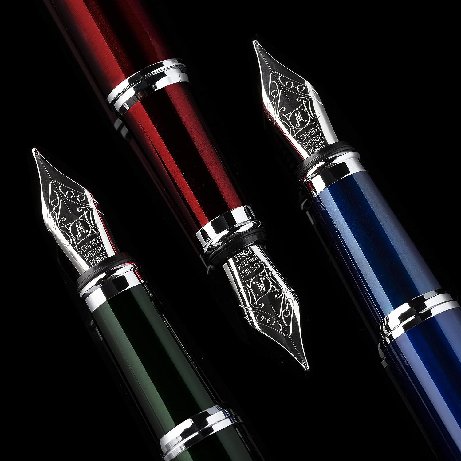 Scriveiner Black Green Fountain Pen (Medium) - Stunning Luxury Pen with Chrome Finish