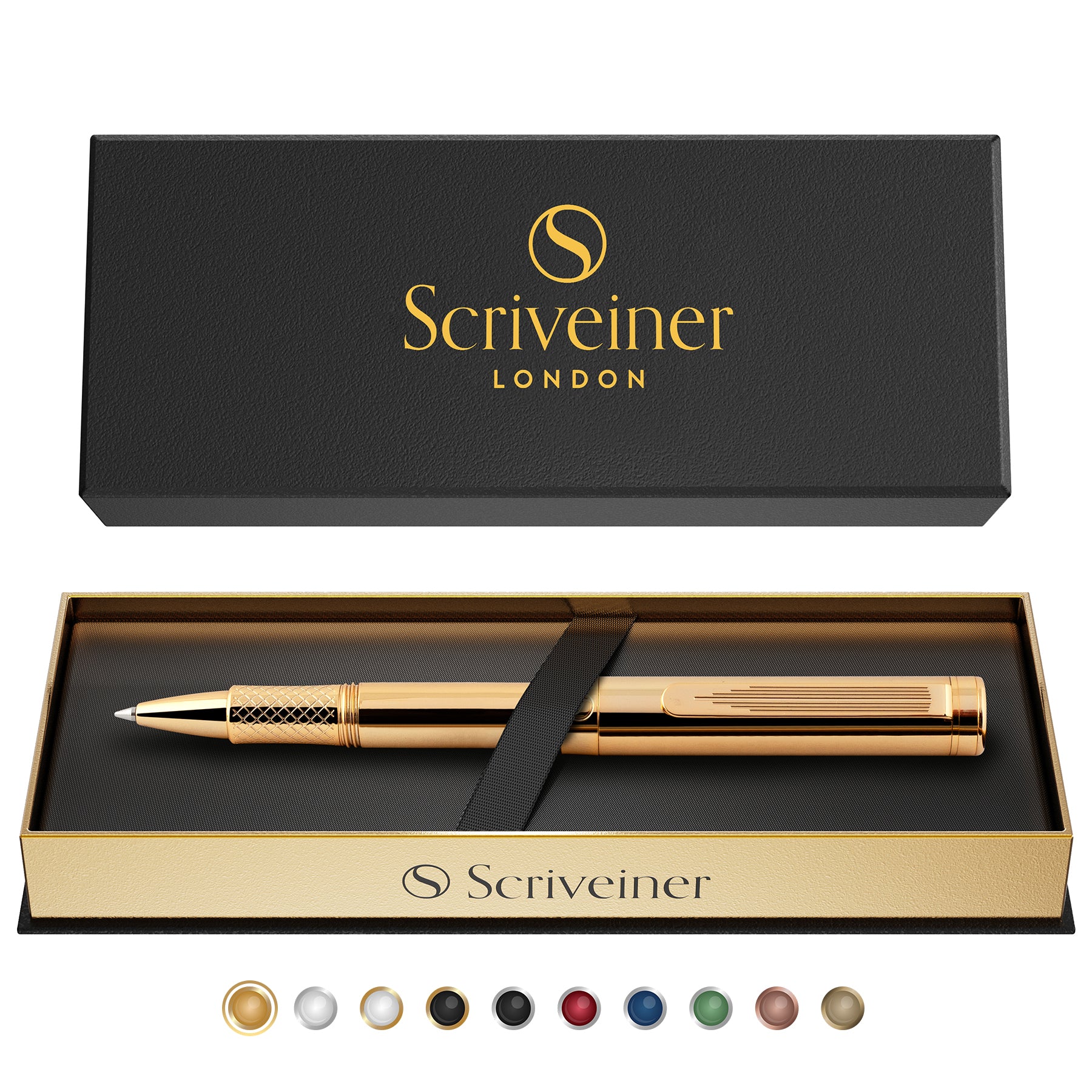 Scriveiner EDC Gold Rollerball Pen, Award Winning Luxury Pocket Pen with 22K Gold Plated Finish